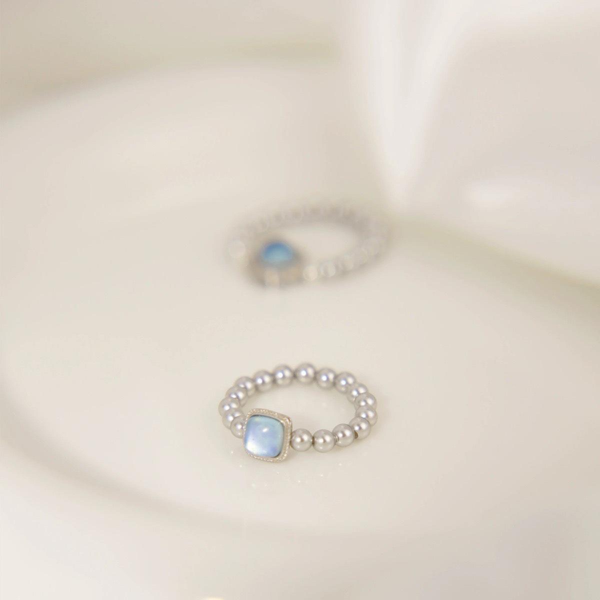 

S925 Sterling Silver Aquamarine Pearl Square Ring for Women - Fashionable, Simple, Durable Index Finger Accessory US Size 6 (China 10-12)