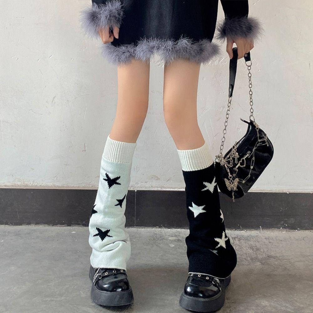 Double-sided Knit Leg Warmers Lolita Style Star Pattern Leg Covers Streetwear Looks