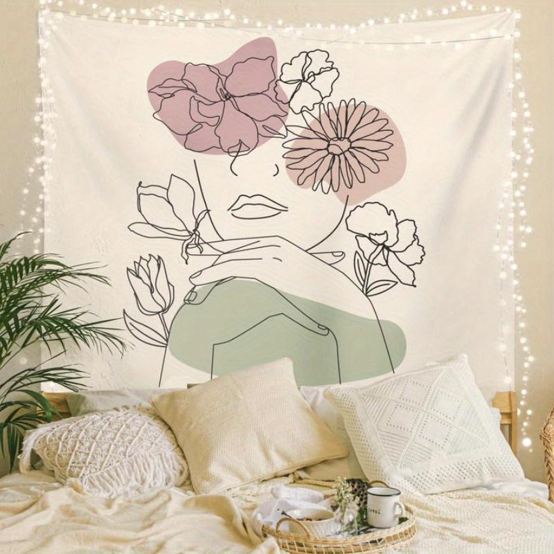 Bohemian Chic Abstract Feminine Line Art Tapestry Soft Velvet Polyester Knit Fabric Simple Pastel Decor Easy to Hang Home Decor