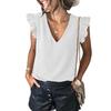 Women European Casual Solid V Neck Sleeveless Ruffle Pullover T Shirt Top