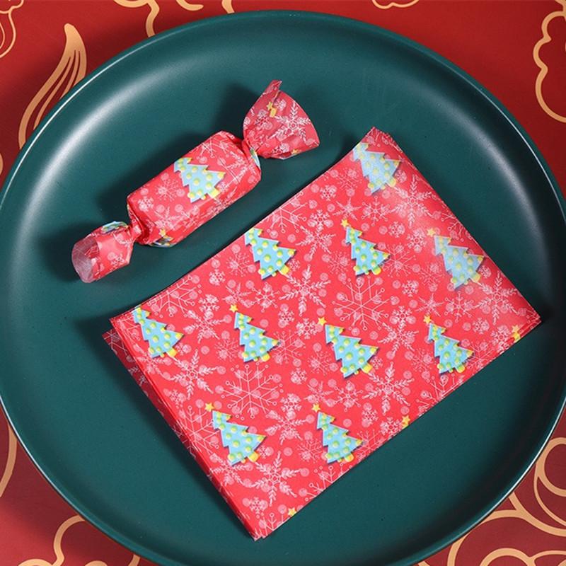 100Pcs/lot Christmas Printed Handmade Nougat Candy Packaging Oil Papers Milk Taffy Wrapper Xmas New Year Party Gift Decor