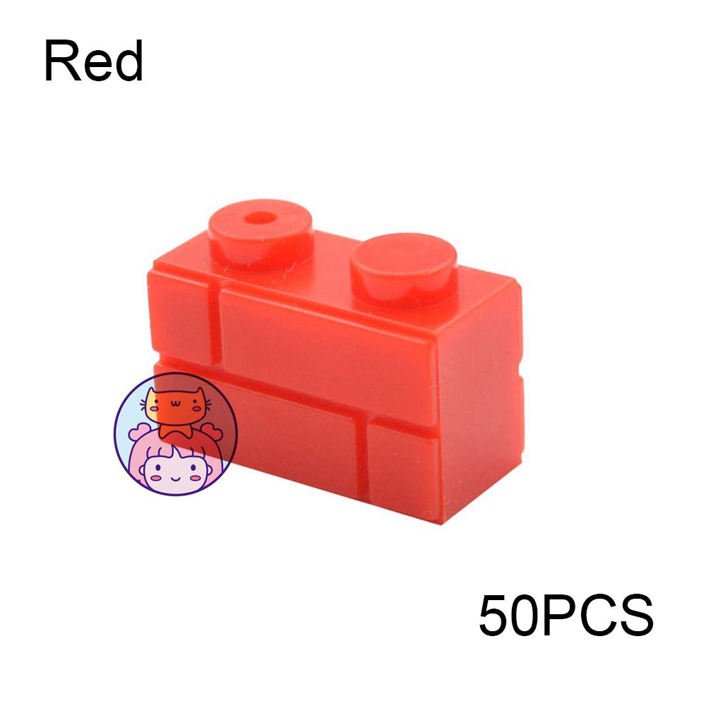 50pcs Wall Striped Bricks MOC 1x2 Building Blocks Toys Palace Castle Creative Figures Military House Wall Transparency Parts