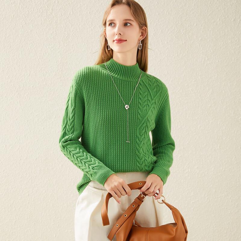 TUHUANG Women's Autumn/Winter Pure Wool Half-Turtleneck Knit Sweater