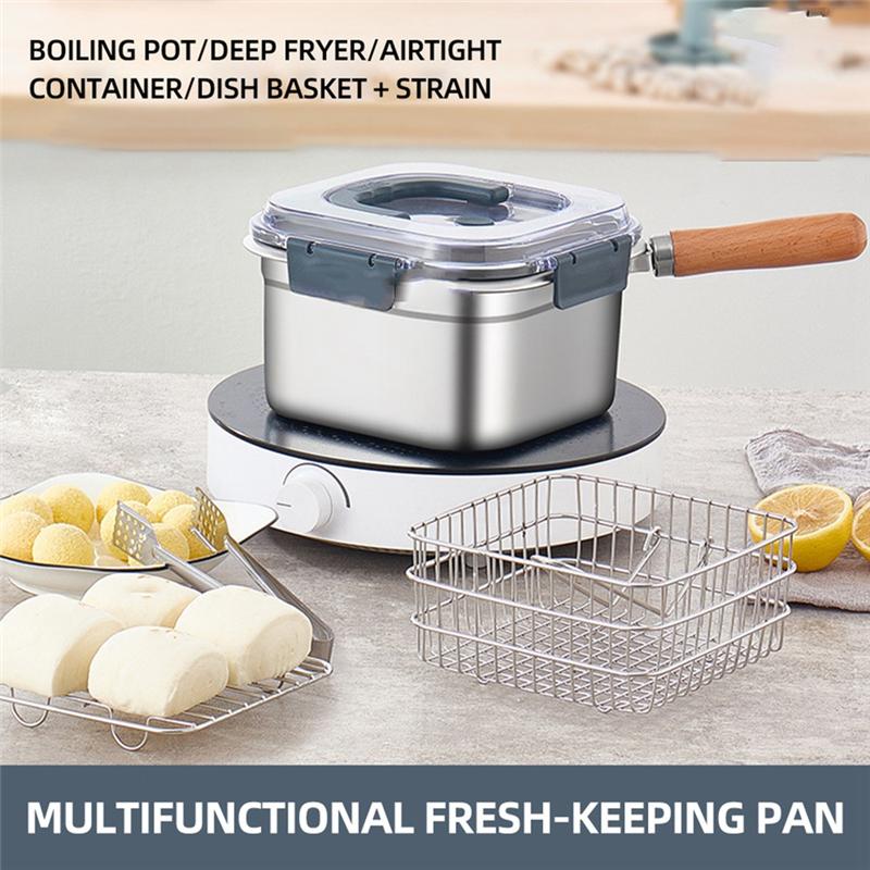 VOFUN-Frying Pan Outdoor Food Storage Box Portable Deep Fryer Steamer Gas Electric Cooking Pot Kitchen Utensils