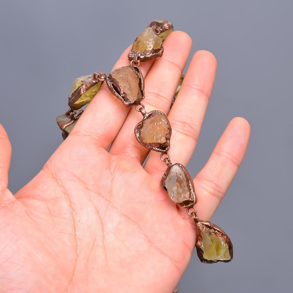 Lemon Topaz Rough Stone Copper Electroformed Chain Friend Gift Necklace Jewelry V-22