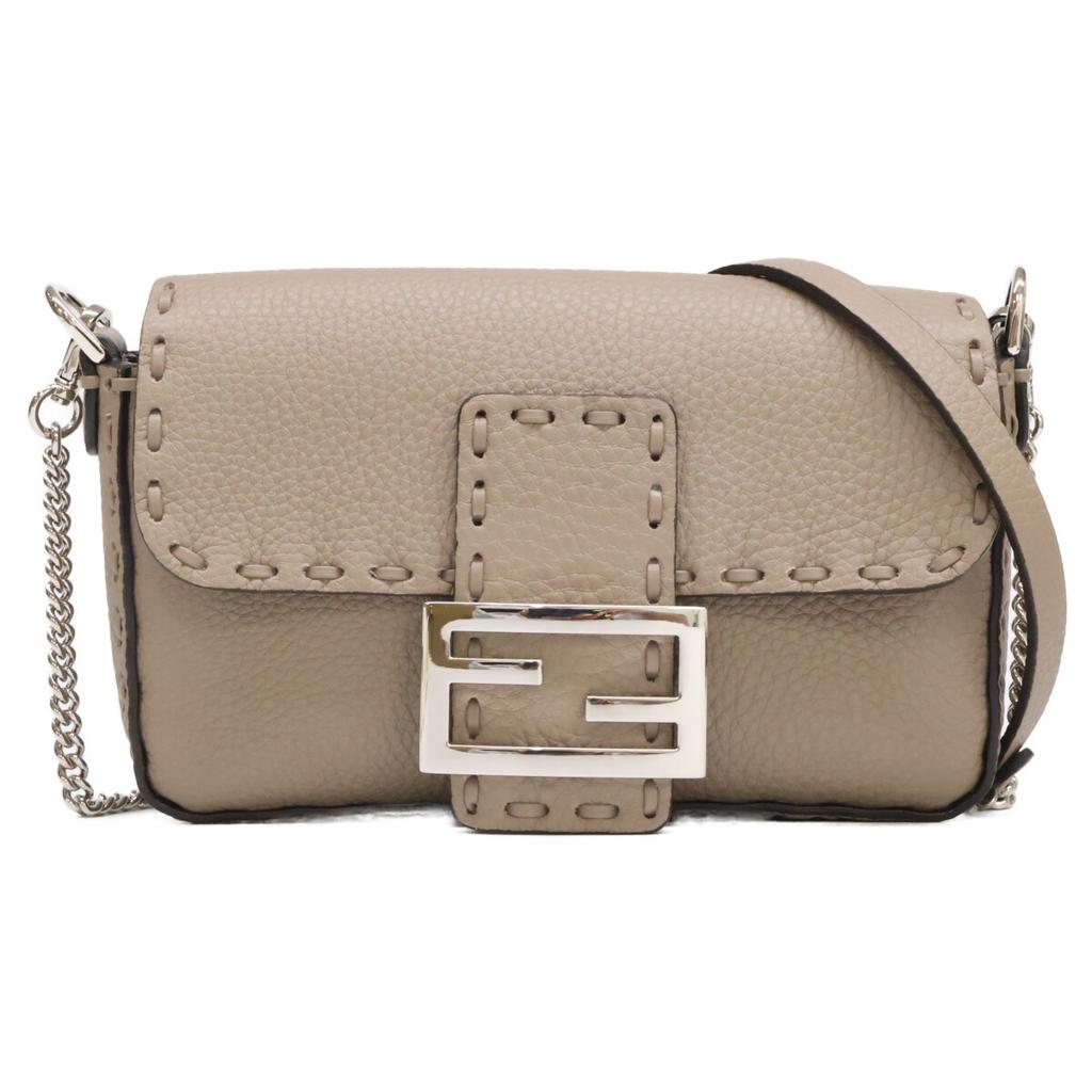 FENDI 8BS017 Selleria Mini Bucket 2-Way Chain Shoulder Bag Handbag Taupe/SVHardwareUsed