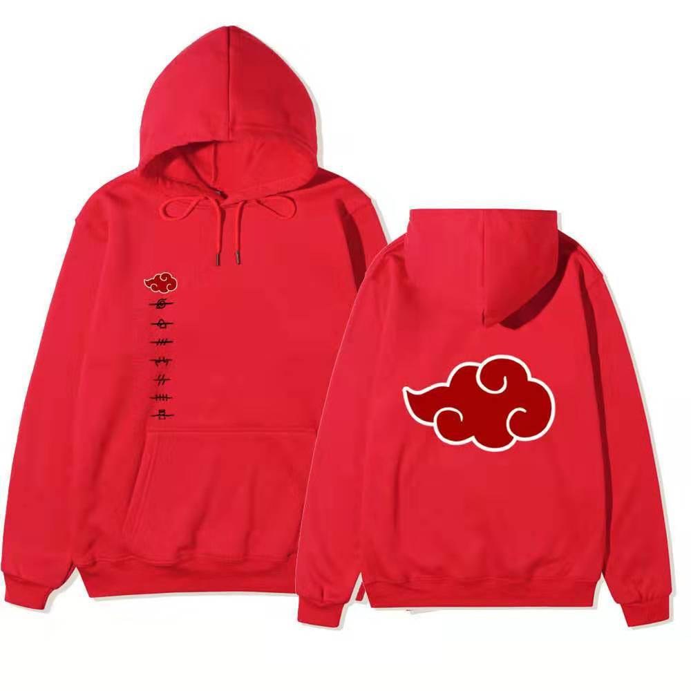 Unisex Naruto Akatsuki Hoodie, Double Side Red Cloud Symbol Print Anime Pullover Long Sleeve Hooded Sweatshirt