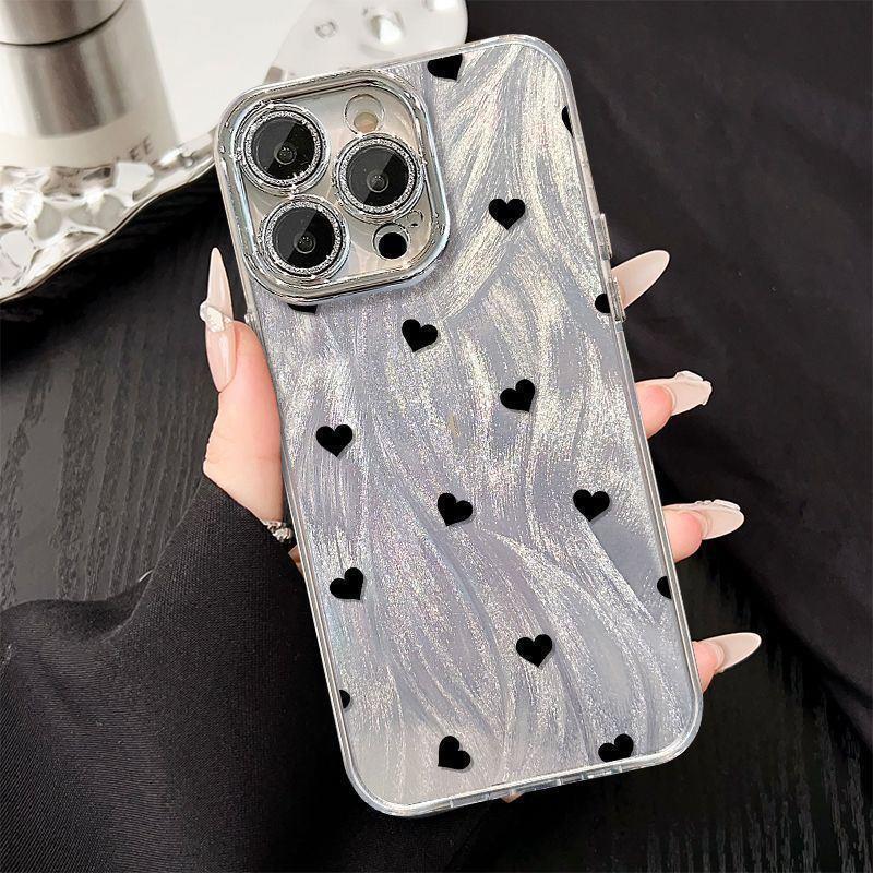 

Black Heart Feather Yarn Case and Lens Film for Apple 17 Pro Max, 17 Air, 14, and 13 iPhone 15 Pro Max