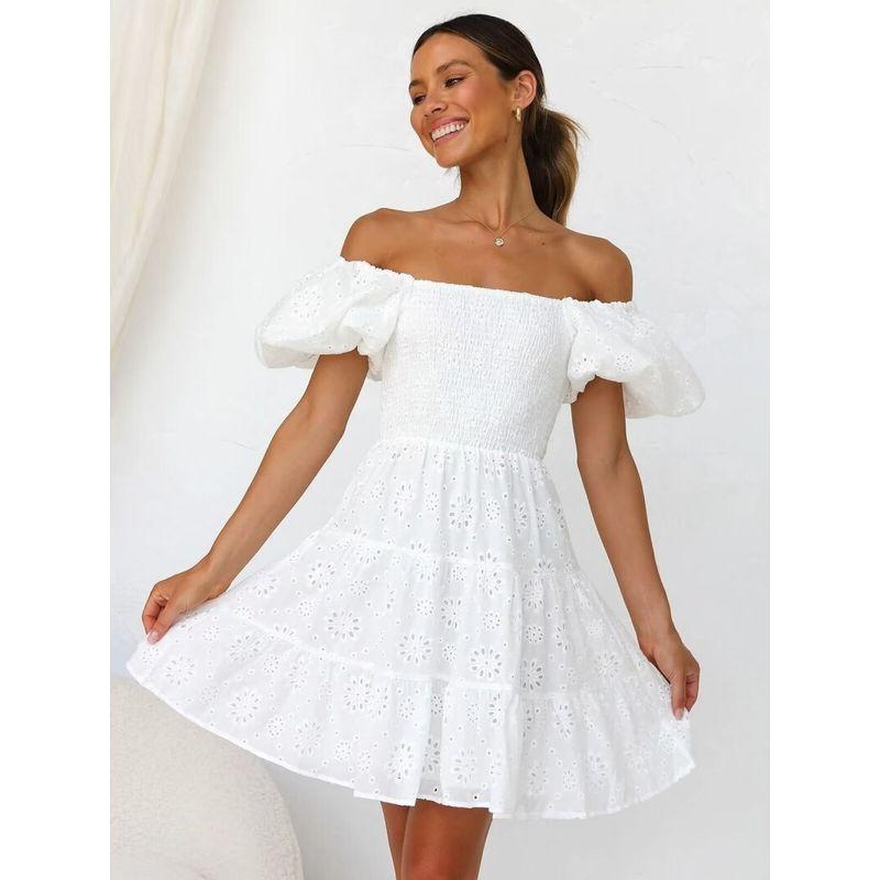 Atmosphere French Fairy Embroidered Elastic Slim White Dress
