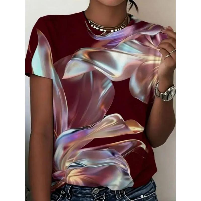 Summer Women's Color 3D Printed Crew Neck T-Shirt