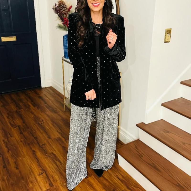 Blazer Feminino de Veludo com Diamantes Moda Slim Manga Longa Jaqueta de Terno Feminino Casaco de Terno Casual 2025 Brilho Office Lady Streetwear