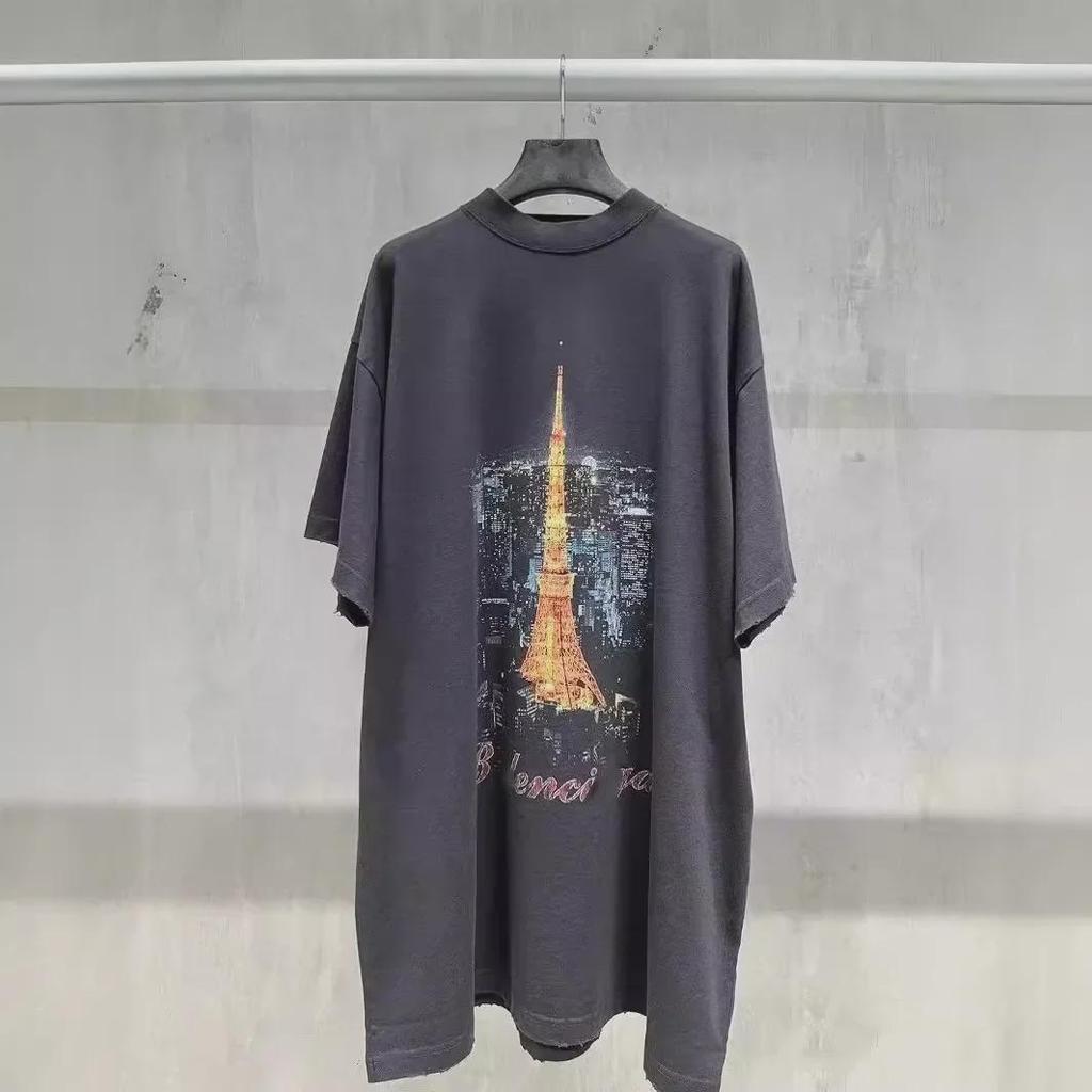 Nanyou Paris B Tower Night View Unisex Loose-Fit Washed T-Shirt