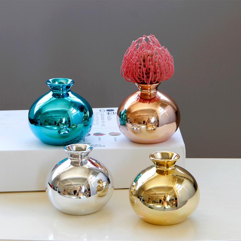 European electroplating gold rose gold blue gold ceramic vase flower small home decoration crafts.