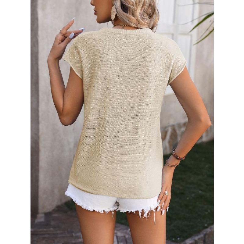 Women's Casual Solid Color O-Neck Short Sleeve Top for Spring/Summer