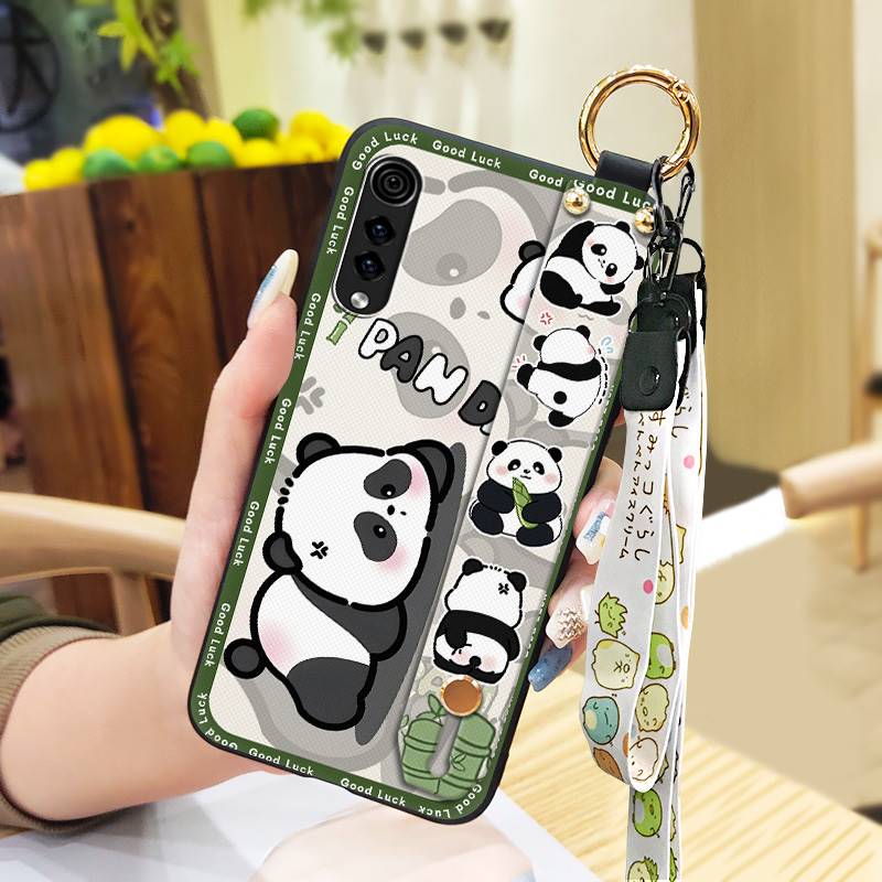 Shockproof Wrist Strap Phone Case For LG Velvet 4G/5G Silicone Soft case Durable Kickstand Cartoon Lanyard Panda Ring