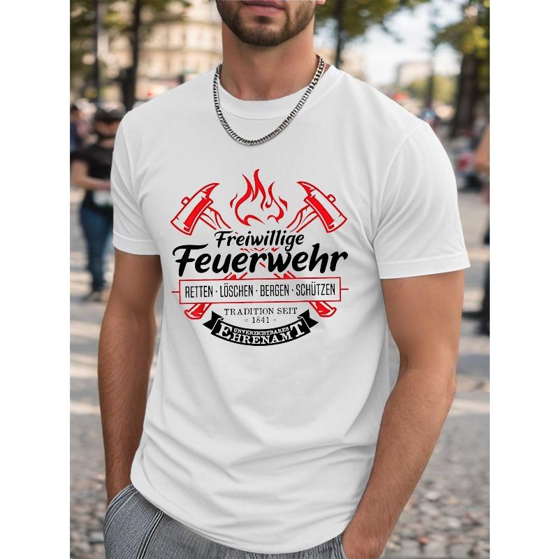 European Sizes Firefighter German Streetwear Crinkle Plus Size Men's T-Shirt