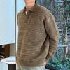 Lightly Mature Korean Style Black Turn-down Collar Knitted Cardigan Coat Men's Autumn Wear High-Grade Casual Sweater