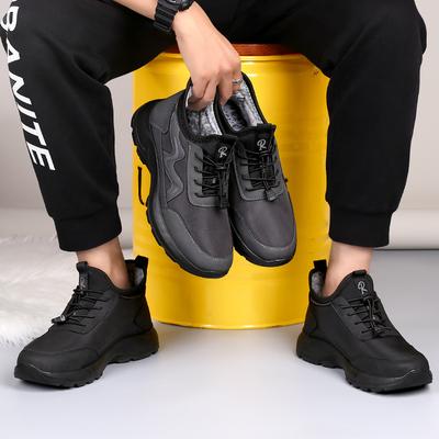 Men's Winter Fleece Lined High-Top Sneakers Outdoor Non-Slip Fur Lined Warm Lace-Up Sports Shoes for Male Casual Lightweight Hiking Shoes