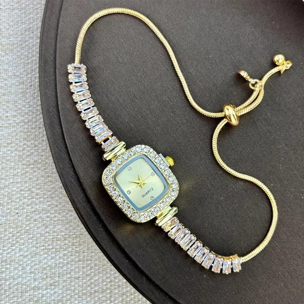 New Inlaid Zircon Women's Bracelet with Diamond Square Alloy Case Women Wristwatch Simple Rhinestone Scale Strap Watch