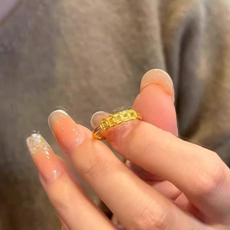 Ancient Sand Gold Five Emperors Coin Ring - Women s Light Luxury, High-End New Chinese Design for Wealth Attraction.