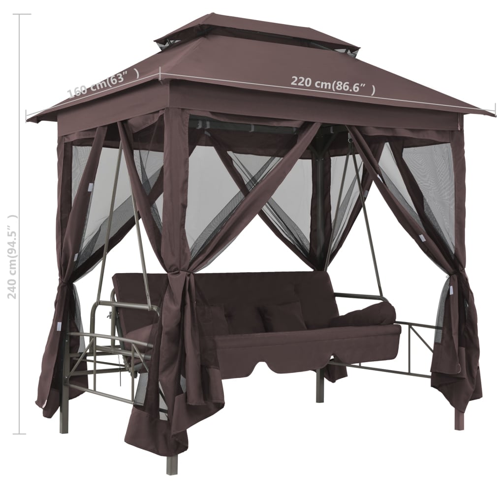 vidaXL Pavillon Umwandelbare Schaukelbank Kaffeebraun