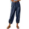 2025 New European and American Cross-Border Amazon Wish Loose High-Waisted Buttoned Cotton-Linen Cropped Wide-Leg Women's Pants