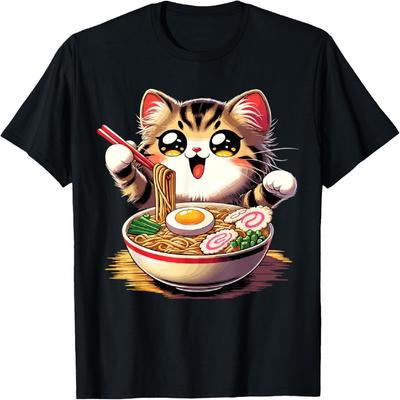 Cat Ramen Noodles Anime Kawaii Japanese Cat T-Shirt