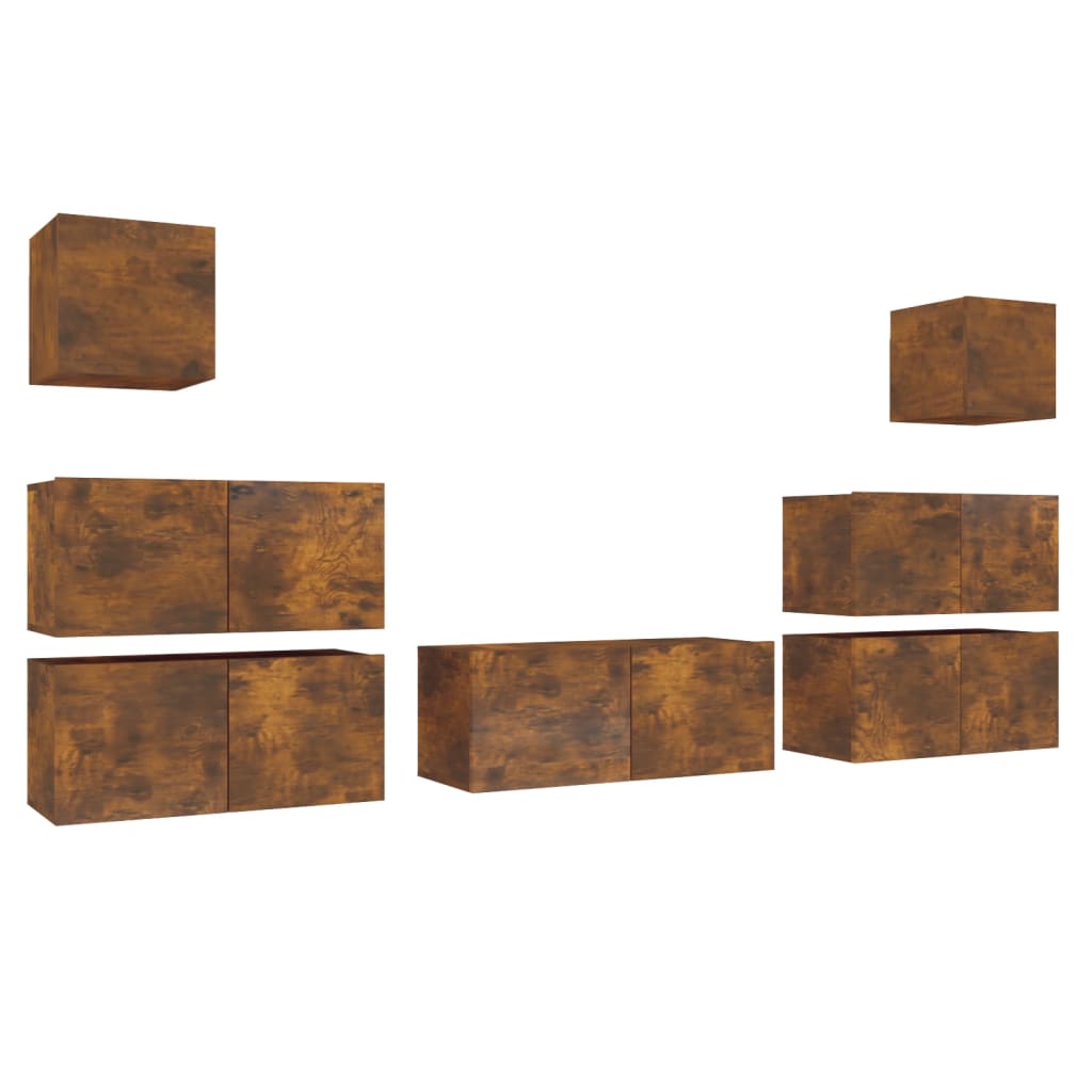 7 Piece TV Cabinet Set Smoked Oak Effect Particleboard