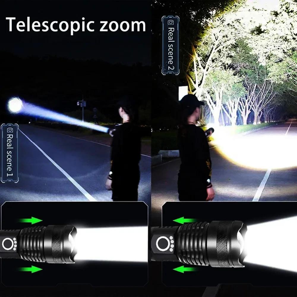 High Power XHP70 LED Flashlight Type-c Rechargeable Aluminium Alloy Torch Zoom Hand Lantern For Camping, Outdoor Emergency