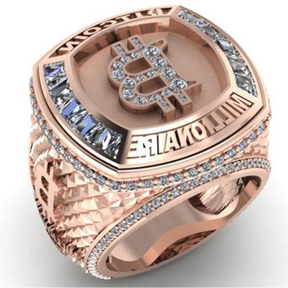 Luxurious Bitcoin Commemorative Ring Creative Metal Punk Hip-hop Rock Trend Men's and Women's Ring Party Light Luxury Gift