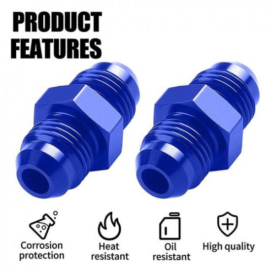 2Pcs 4AN to 4AN Male Flare Coupler Union Straight Fuel Hose Adapter Fitting Blue