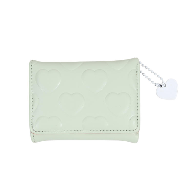 Women Cute Heart Embossed Slim Leather Wallet Small Trifold Wallet Cash Pocket Card Holder with ID Window