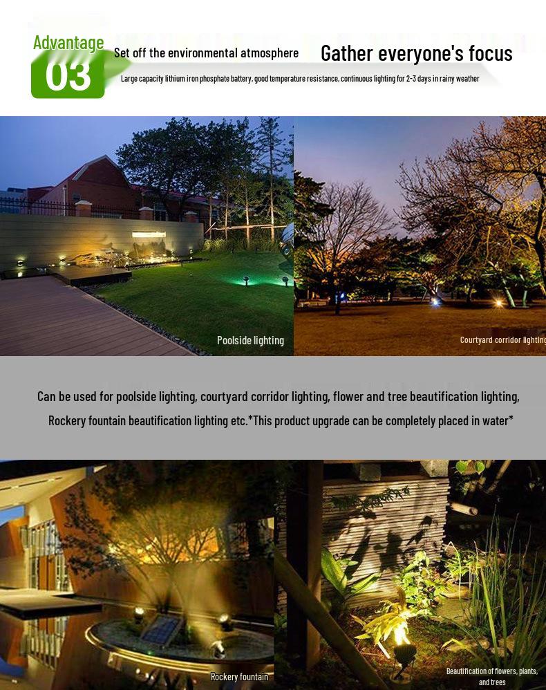 Underwater RGB Solar Garden Light for Pool, Lawn, Rockery, and Courtyard