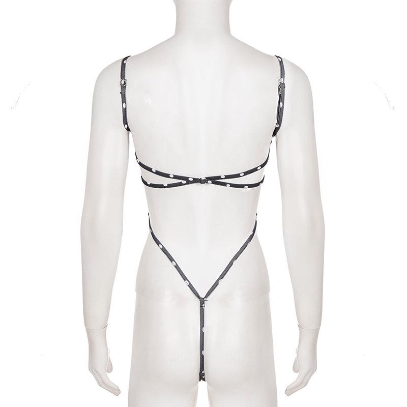 Europäischer Sexy Gepunkteter Schnürrücken-Bodysuit - Figurbetontes U-Ausschnitt-Design