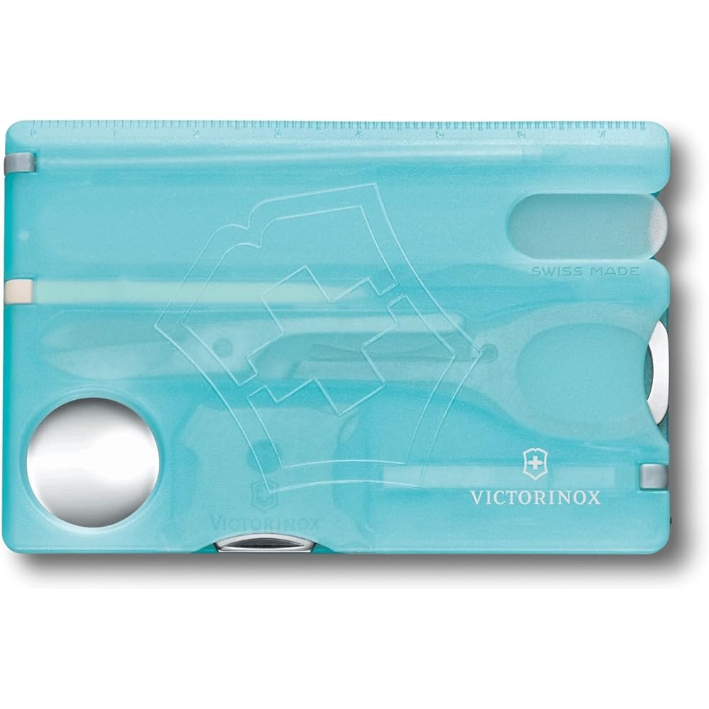 Victorinox SwissCard Cuidado de Uñas Azul Hielo Lima de Uñas Transparente de Vidrio con Tijeras 13 Funciones Herramienta Compacta de Emergencia