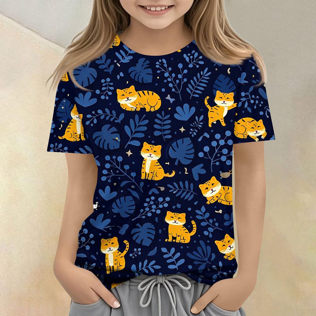 Children's Printed Round Neck Short Sleeved Casual T-shirt
