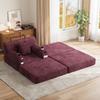 1-Seater Sleeper Chair with Ottoman, Compact Sofa, High Backrest, Metal Frame, High-Density Foam, 2 Cup Holders, 4 Side Pockets, Wine Red
