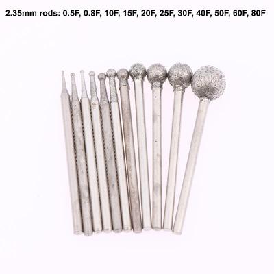 1/2Set Silver Diamond Grind Needle Head Cutter Jade Carve Tool Engrave Rotary Spherical Burr Tool 2.35mm Shank Round Ball