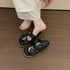 2025 Summer New Denim Casual Flat Bottom Square Head Buckle with Slippers Women's Sandals Wear Versatile Slippers Women's Trend