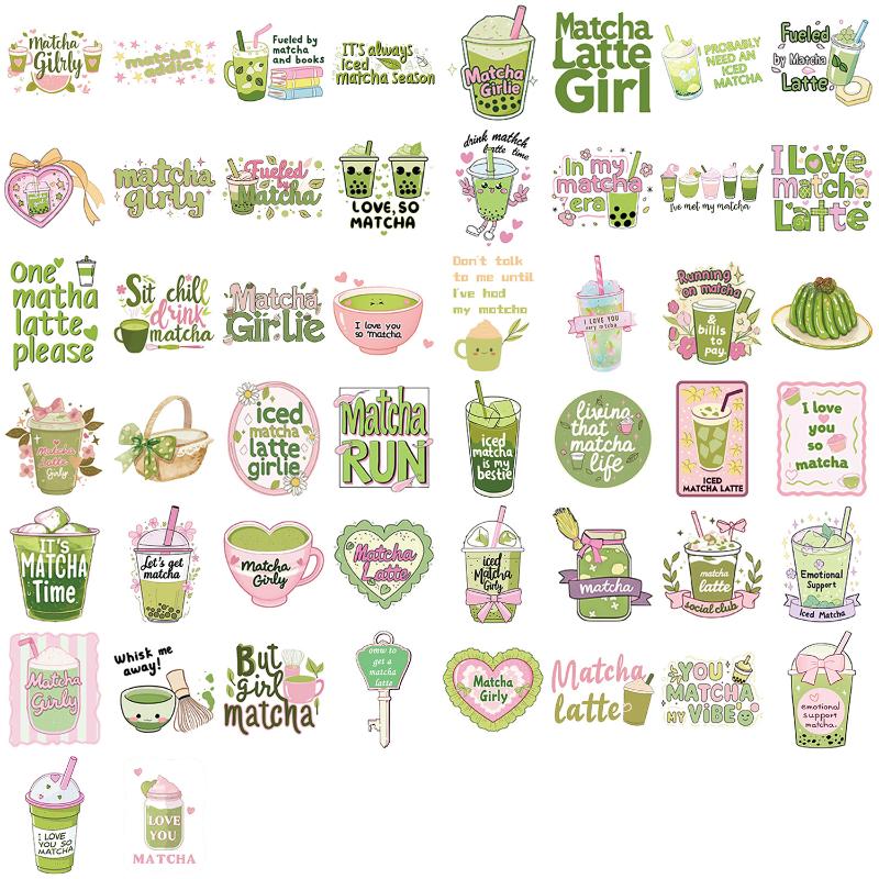 50 Stück Scrapbooking Handy Gepäck Skateboard Wasserdichte Aufkleber Niedliche Matcha Aufkleber Matcha Girly DIY Aufkleber