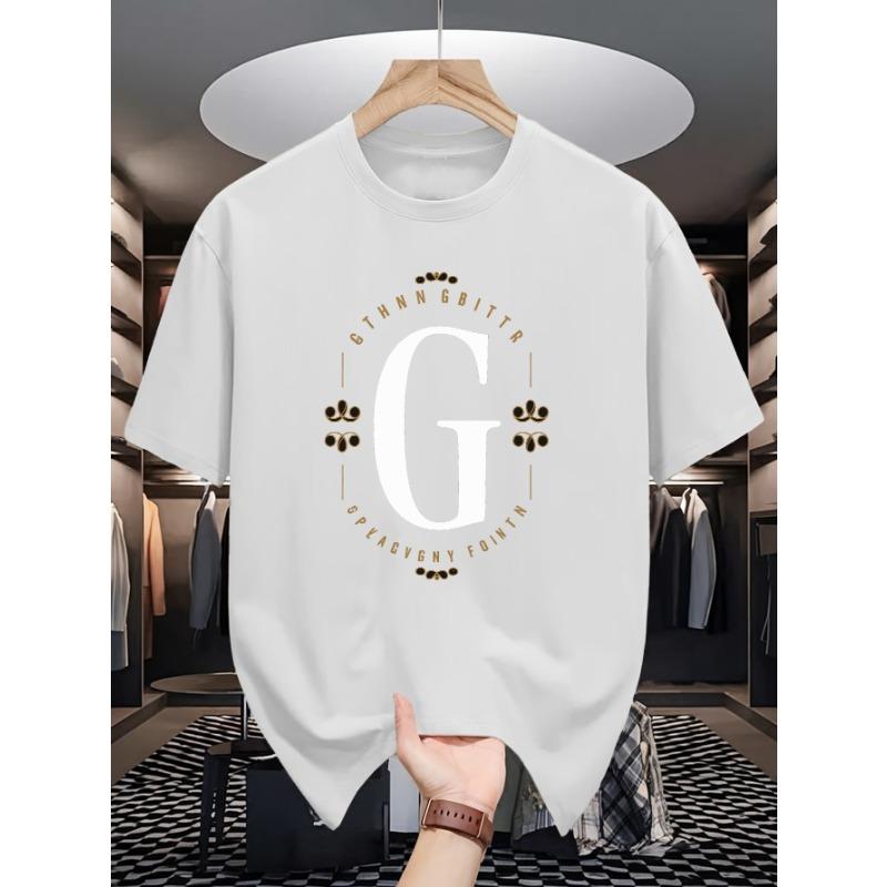 T-shirt da uomo a maniche corte taglia europea per l'estate, camicie stampate eleganti e alla moda per giovani uomini, top versatili con scollo rotondo per primavera estate