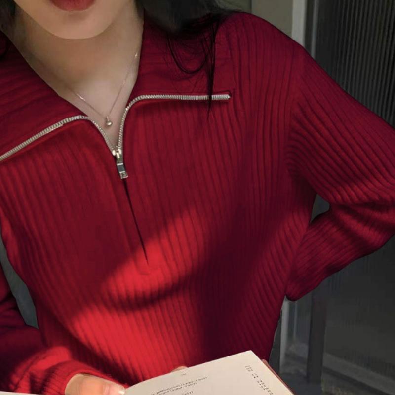 Zipper Sweater Knitted Sweater Women's Loose Fit Outerwear Base Coat Jacket