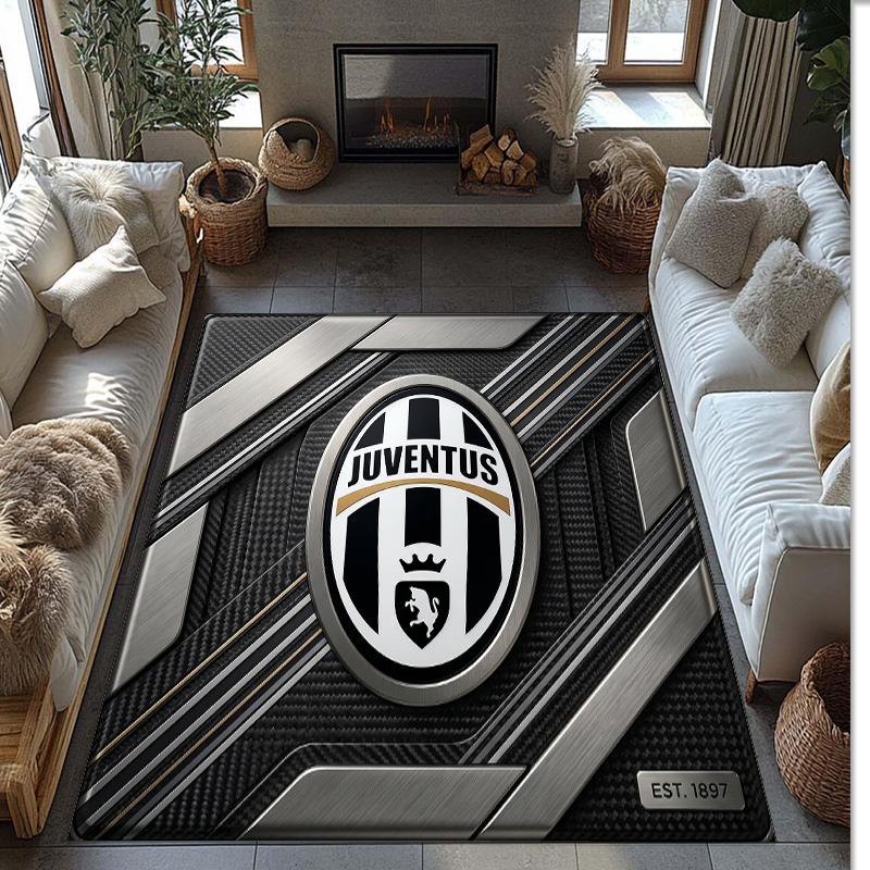 Tappeto in Flanella Stampato Juventus FC Antiscivolo Morbido Poliestere Tappeto per Pavimento Tappetino Decorativo per Interni per Camera da Letto Soggiorno Divano
