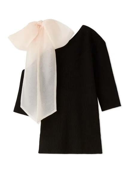 

Snidel Shoulder Ribbon Asymmetric Knit Pullover SWNT242215 Black Women s