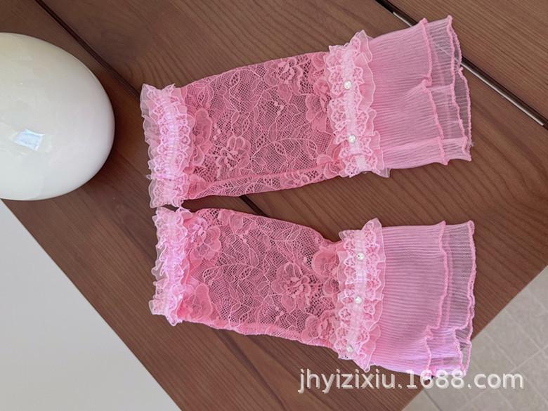 Sweet Style Lace Arm Sleeves with Bow Sparkling Rhinestone Glove Covers Pure Color Sun Protection Accessories for Women 2025 New