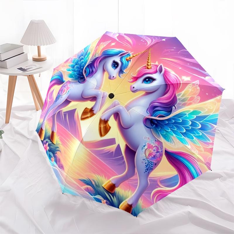 1PC unicorn cartoon Umbrella Portable Folding Umbrella Iron Frame Hole Bone Structure Outdoor Home Umbrella A3