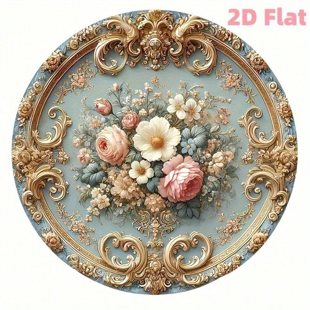 LUXE DECOR Baroque 2D Floral Wooden Wall Art 8 Inch Round Pink Vintage Home Decor
