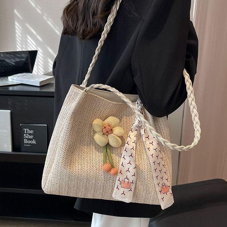 Neue Trendige Gewebte Schulter Damen Tasche Wintermode Stroh Freizeit Tragetasche Handtasche