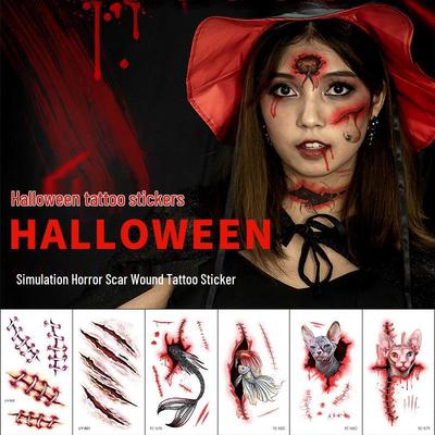 Waterproof Halloween Temporary Tattoos: Bloody Wound Scar Horror Stickers
