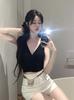 Pure desire chic sweet babes sexy suspender vest women's summer outer wear inner design sense niche short v-neck top